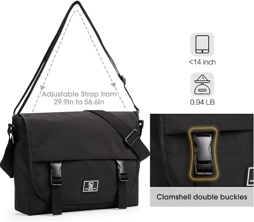 Vista 2 de OIWAS clásico bolso de mensajero para hombres - 14 pulgadas escuela Satchel Bolsas para niños portátil hombro ocio Crossbody hombres mujeres librero