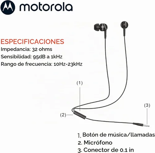 Vista 7 de Motorola - Auriculares con cable con micrófono, auriculares intraurales con cable, botón de control para llamadas/música, cómodos y ligeros de fácil