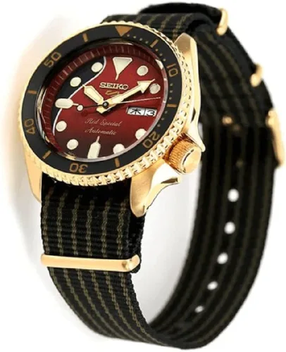 Vista 3 de Seiko Reloj automático mecánico con correa de nailon negra con esfera roja para hombre Rojo Buceador