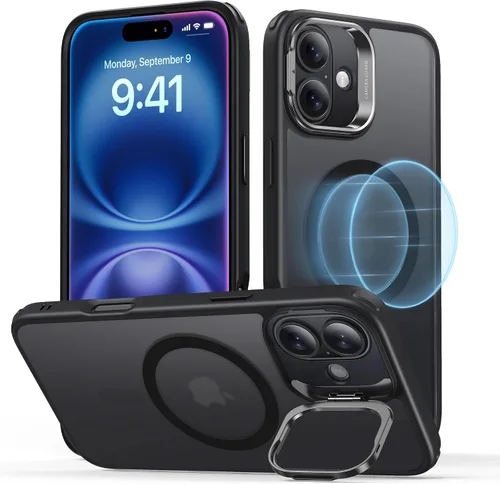 Vista 10 de ESR Funda para iPhone 16, Compatible con, Funda Protectora de Grado Militar, Funda para Teléfono con Soporte Stash Integrado, Cubierta Trasera Azul