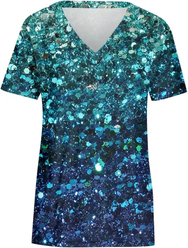 Vista 2 de Blusas de moda, moda casual con cuello en V y manga corta impresa camiseta