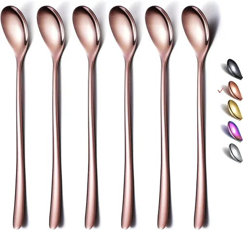 Vista 10 de Juego de agitador de café de acero inoxidable premium, mango largo, cucharas de té helado y crema, agitador de cóctel, juego de 6 (plateado)