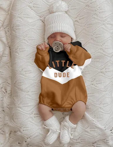 Vista 4 de Ropa para bebé niño, bloque de color, sudadera con capucha de gran tamaño, mameluco, pantalones largos, conjunto de trajes de otoño e invierno