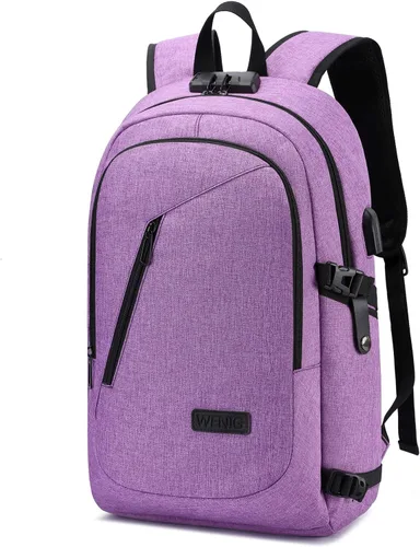 Vista 7 de WENIG - Mochila antirrobo para portátil de viaje con puerto de carga USB y cerradura, mochila de trabajo delgada y resistente al agua para hombres