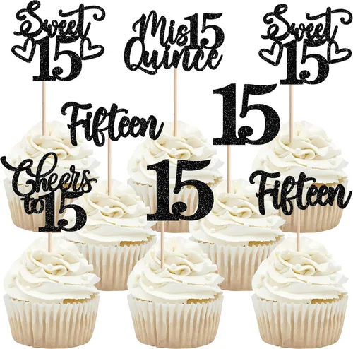 Vista 99 de 30 piezas de adornos para cupcakes de 12 cumpleaños feliz, brillantes doce, hola 12, felicitaciones a 12 años, adornos para cupcakes, 12