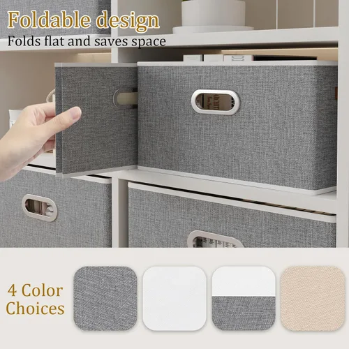 Vista 7 de Yawinhe Cestas de almacenamiento de tela, organizador plegable de armario para estantes, cajas grandes con 3 asas, contenedores de lona para ropa