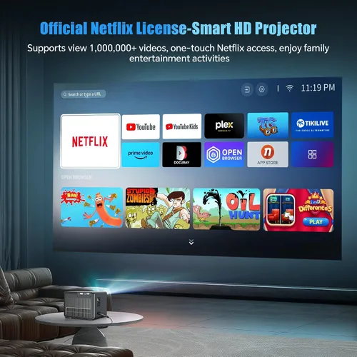 Vista 2 de [Netflix oficialmente y aplicaciones integradas] Mini proyector con WiFi y proyector Bluetooth HD 1080P, 1200 ANSI, proyector de video automático