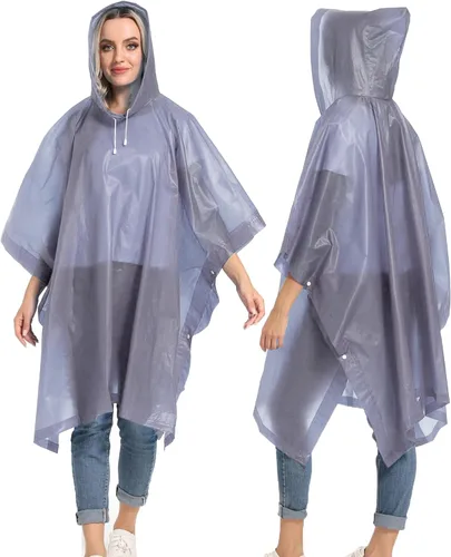 Vista 6 de Ponchos de lluvia reutilizables con capucha con cordón para adultos, abrigo de lluvia grueso impermeable, 2 paquetes
