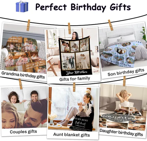 Vista 6 de Magimagine Mantas personalizadas con imágenes de texto para regalos de novio, manta de fotos personalizada para familiares y amigos para Navidad