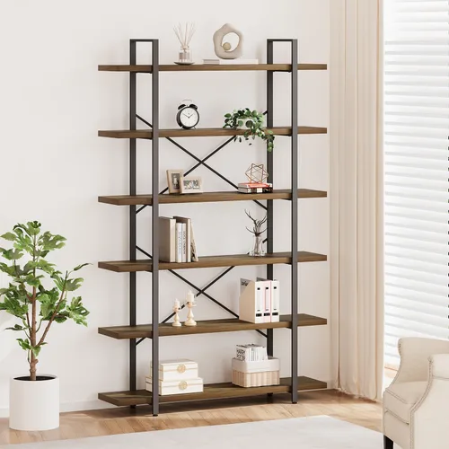 Vista 14 de HSH - Estantería de 3 niveles en negro, estanterías de almacenamiento pequeñas de metal y madera industriales, estanterías modernas abiertas de 3