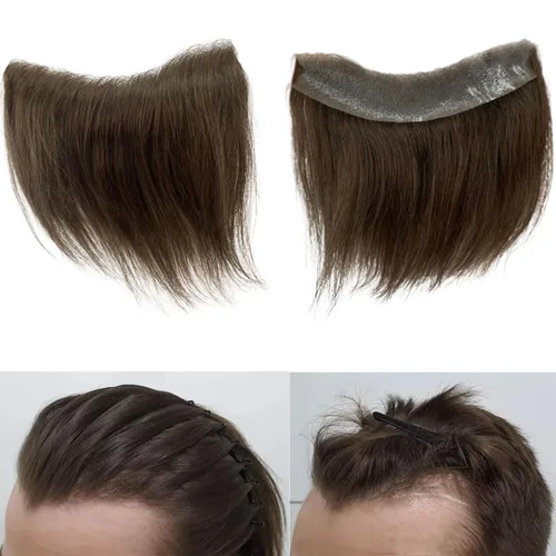 Vista 8 de Voloria Tupé de cabello humano 100 % de piel sintética para hombre, peluca frontal para retroceso, sistemas de reemplazo de línea capilar natural