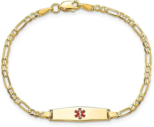 Vista 4 de 14k Yellow Gold Medical Alert Figaro Id Bracelet Fine Jewelry For Women Gifts For Her