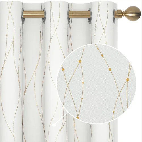 Vista 11 de Deconovo - Cortinas opacas con diseño dorado estampado y ojales, negro, de 42 pulgadas de ancho x 45 pulgadas de largo