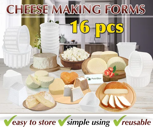 Vista 9 de PetriStor - Kit de 16 piezas de queso suave para principiantes - Moldes de queso pequeños - Moldes de queso crema para hacer queso - Molde