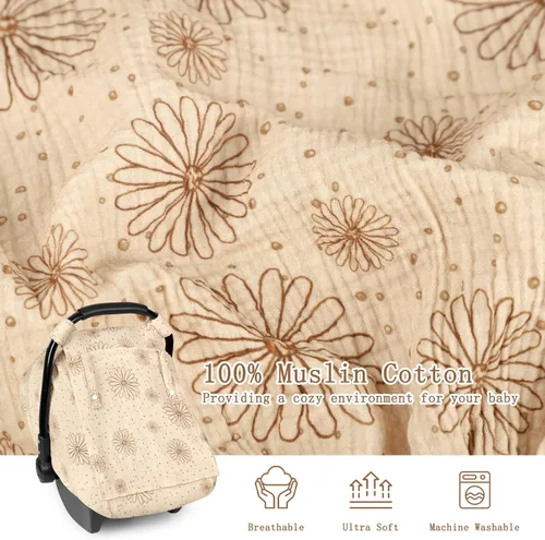 Vista 2 de Funda de muselina para asiento de automóvil para bebé con ventana de malla extragrande, funda transpirable para asiento de automóvil infantil