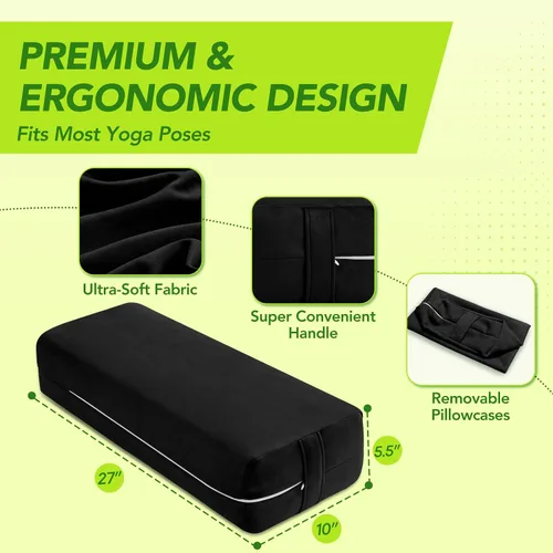 Vista 2 de Wellsin Cojín Rectangular para Yoga Bolster - Almohada de Meditación con Funda de Gamuza Lavable, 27"X10"X5.5