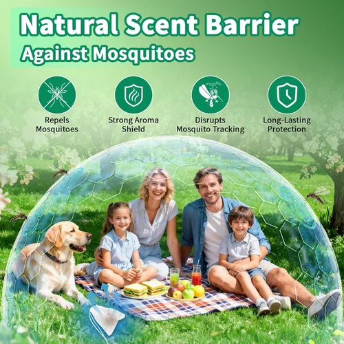 Vista 11 de Repelente de mosquitos, 10 paquetes con bolsas de bolsitas con cordón, fórmula a base de plantas de aceite de citronela y menta para camping, pesca