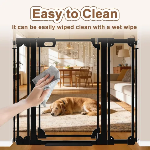 Vista 7 de WAOWAO Puerta de bebé de acrílico transparente de 40 pulgadas extra alta para escaleras, diseño moderno, puerta de acrílico con cierre automático