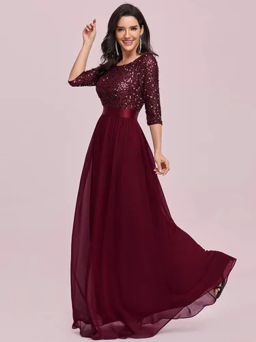 Vista 3 de Ever-Pretty Vestido de noche formal de gasa con lentejuelas para mujer, línea A, media manga, vestido de madre de la novia 00683
