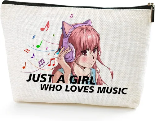 Vista 6 de Bolsa de maquillaje para fanáticos del anime, regalo para amantes del anime, Just A Girl Who Loves Music, bolsa de cosméticos para mujeres, niñas