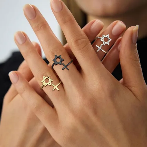 Vista 54 de Jewmon Anillo de plata de ley con estrella de David para mujer – Anillo ajustable Magen David – Amuleto Wicca – Regalos judíos
