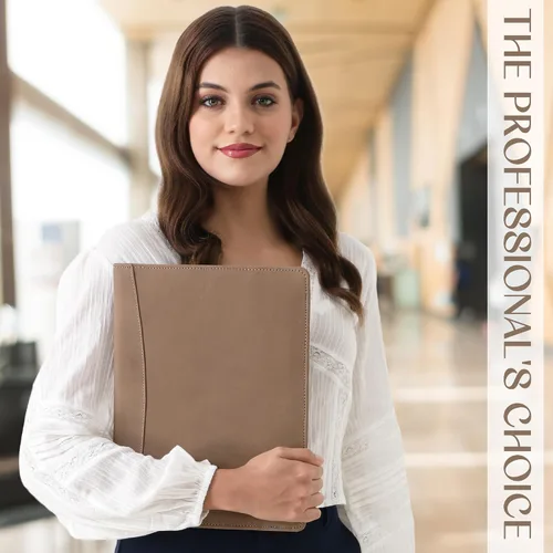 Vista 3 de Succor Portafolio de cuero genuino, carpeta profesional de negocios y organizador de carpeta de cuero con soporte para documentos para hombres