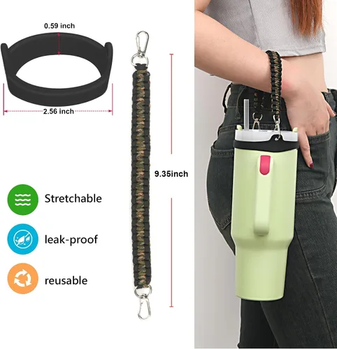 Vista 6 de Wongeto Correa con Asa para Botella de Agua - Compatible con Botella de Agua Stanley - Asa de Paracord para Accesorios de Vaso Stanley