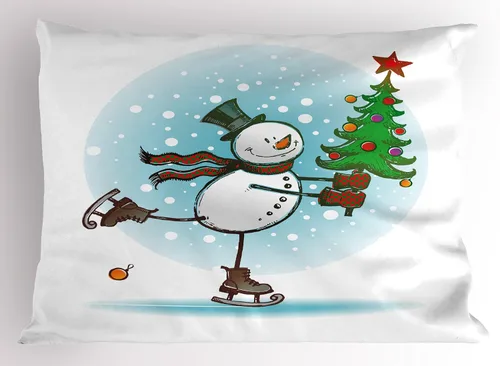 Vista 70 de Ambesonne Juego de 2 fundas de almohada navideñas, diseño de estrellas de Navidad y copos de nieve, letras retro, ropa de cama de microfibra