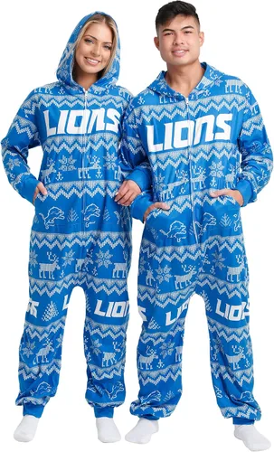 Vista 57 de FOCO Unisex NFL Team Logo Pajamas One Piece Onesie Patrón feo navideño