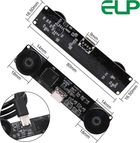 Vista 3 de ELP Cámara USB de doble lente de 4 MP, gran angular, 1080P 60 fps, Lightburn, mini UVC USB2.0 grabador láser módulo de cámara para computadora