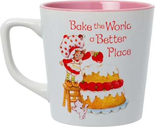 Vista 2 de Silver Buffalo Strawberry Shortcake Bake the World a Better Place - Taza ancha de cerámica con leche, 17 onzas