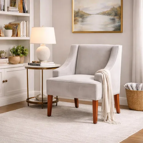 Vista 4 de HomePop Swoop - Silla de sala de estar con apoyabrazos, terciopelo gris