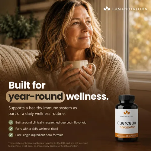Vista 5 de Luma Nutrition Quercetina 500mg - Suplemento de quercetina con bromelina - Antioxidante - Apoyo inmunológico - Vegano y sin gluten - 60 cápsulas