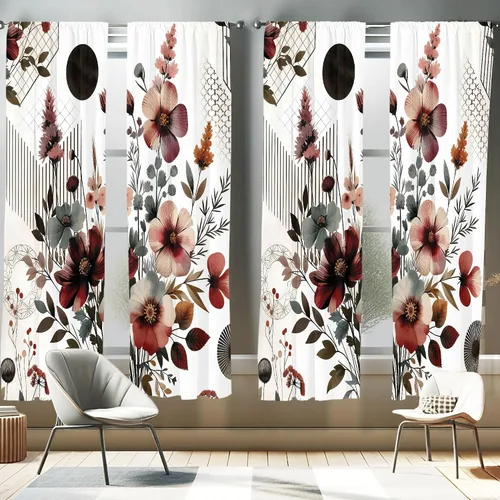 Vista 45 de Ambesonne - Cortinas amarillas para ventana, arte moderno escandinavo de escena de jardín con flores de tulipán y mariposas bailando, juego de 2