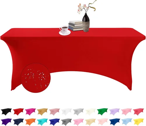 Vista 87 de Paquete de 2 fundas de mesa de elastano impermeables para mesas rectangulares, 6 pies, negras, elásticas, resistentes a manchas, para todas
