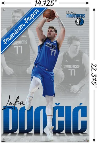 Vista 3 de Trends International NBA Dallas Mavericks - Póster de pared de Luka Doncic 22, 14.725 x 22.375 pulgadas, paquete de póster premium y alfiler
