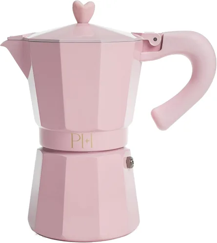 Vista 8 de Paris Hilton Cafetera de café y café para estufa, cafetera de estilo italiano y cubano con emblemática perilla de corazón, perfecta para expreso
