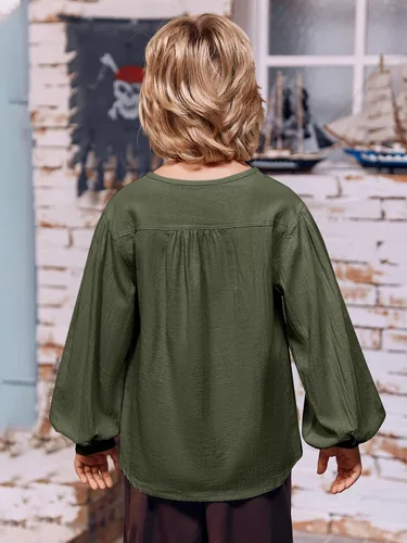 Vista 5 de Makkrom Camisa de disfraces para niño, medieval, renacentista, Halloween, jacobita escocés, Ghillie, con cordones, para niños de 5 a 14 años