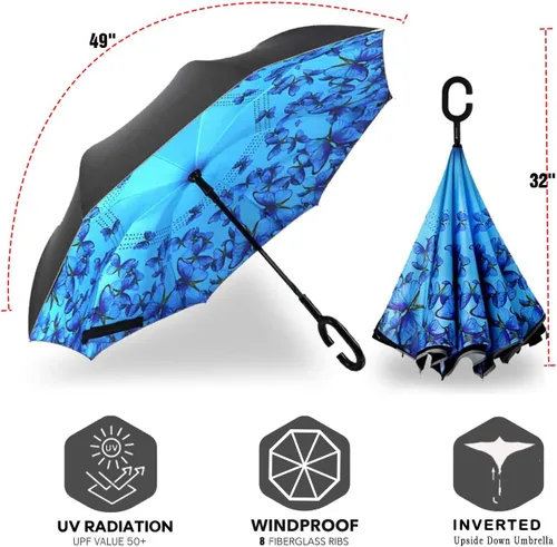 Vista 43 de SIEPASA Paraguas invertido invertido de 49/56 pulgadas, doble toldo extra grande, ventilado, resistente al viento, impermeable, paraguas de golf