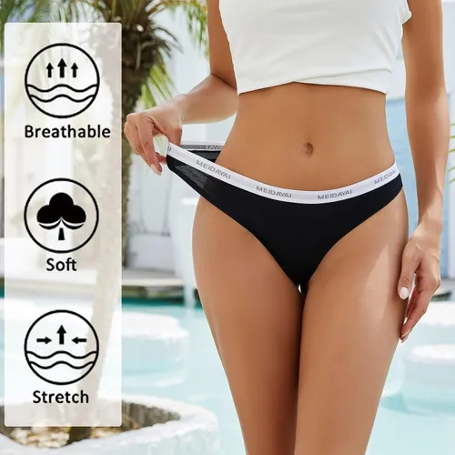 Vista 2 de MEIDAYAI Tangas de algodón para mujer originales, tangas de algodón transpirable, ropa interior elástica, paquete de 10