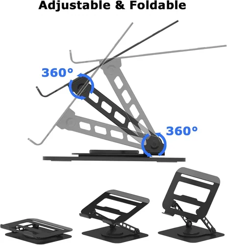 Vista 4 de Soporte ajustable para laptop, elevador giratorio de 360°, base estable para MacBook Pro/Air Notebook de hasta 16 pulgadas, color negro