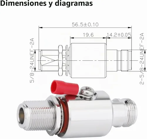 Vista 4 de Pararrayos N Hembra a N Hembra Mamparo Protector contra sobretensiones de relámpago IP67 con tubo de gas de 90 V 50 Ohm DC-3GHz Pararrayos 3G N