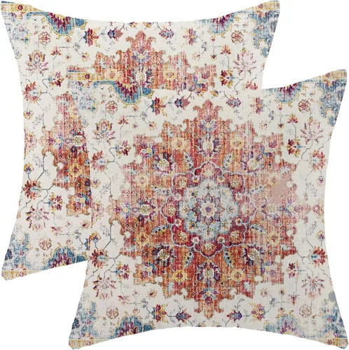 Vista 19 de Fundas de almohada Gohdiwh boho 16 x 16, juego de 2, fundas de almohada decorativas de diseño étnico, fundas de almohada de lino azul