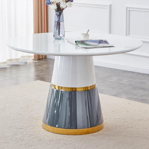 Vista 16 de Mesa de comedor redonda de 45 pulgadas, mesa de comedor redonda con pedestal para 4 One-Piece Round Tabletop, Faux Marble-Look, Stable Pedestal