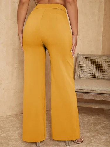 Vista 2 de SweatyRocks Pantalones de pierna ancha para mujer, con costuras delanteras, pantalones largos de cintura alta, pantalones casuales