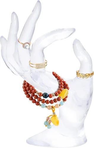 Vista 6 de Maniquí femenino, soporte para exhibición de joyas, collar, pulsera, anillo, soporte para reloj, soporte para organización (transparente)