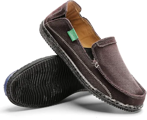 Vista 8 de JAMONWU Zapatos de lona para hombre sin cordones antideslizantes informales planos para exteriores mocasines casuales