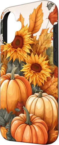 Vista 2 de iPhone 16 Nice Art Of Fall Pumpkins, Sunflowers, And Autumn Leaves Case