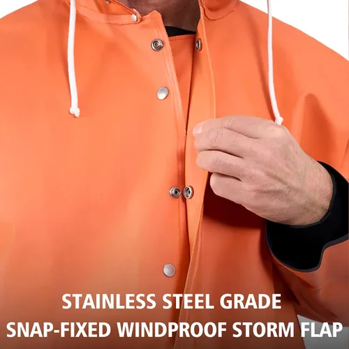 Vista 5 de Chaqueta de pesca comercial para hombre – 0.028 in PU impermeable resistente equipo de lluvia con capucha ajustable Rosa (Coral Rose)