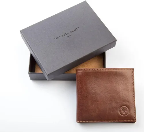 Vista 5 de Maxwell Scott - Cartera plegable de piel de lujo para hombre The Vittore Billetera clásica para recibos, Castaño Bronceado